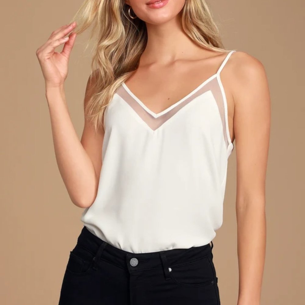 Lulu's "Sweet Fling" Mesh Tank Top Cami Blouse - White Size M